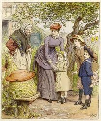 蜂の巣、パブで母と子。 1854